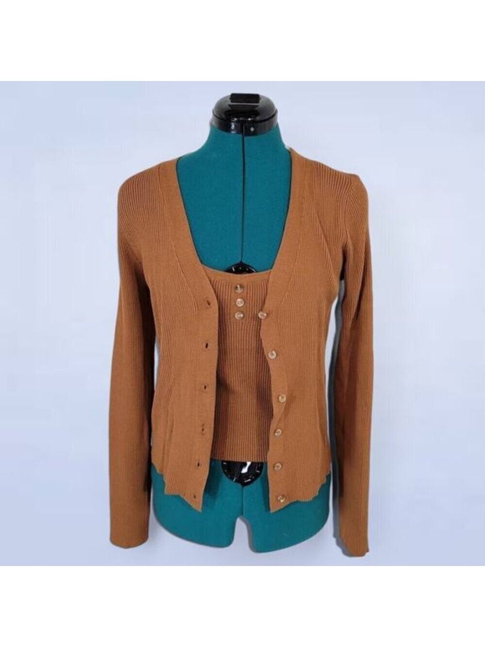 Mine Ribbed Cardigan and Tank Ari Set in Copper - Size Large
